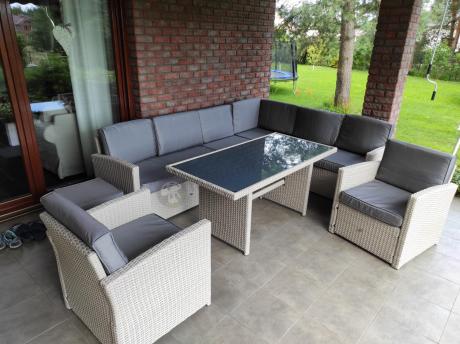 Narożnik na taras z wysokim stołem i fotelami Cofete Light Grey Plus