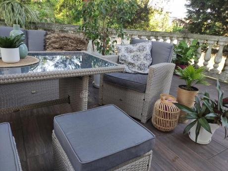 Narożnik na taras z wysokim stołem i fotelami Cofete Light Grey Plus