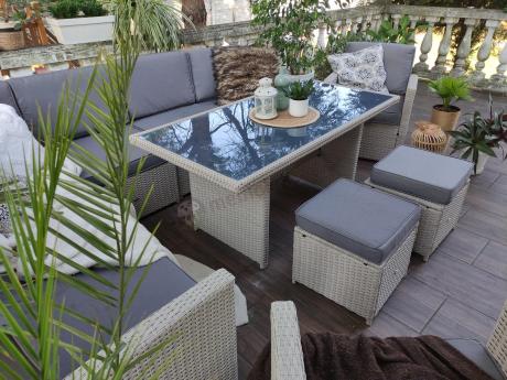 Narożnik na taras z wysokim stołem i fotelami Cofete Light Grey Plus