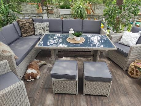 Narożnik na taras z wysokim stołem i fotelami Cofete Light Grey Plus