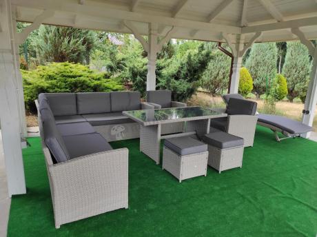 Narożnik na taras z wysokim stołem i fotelami Cofete Light Grey Plus