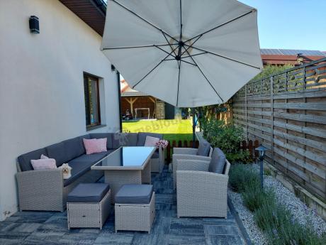 Narożnik na taras z wysokim stołem i fotelami Cofete Light Grey Plus