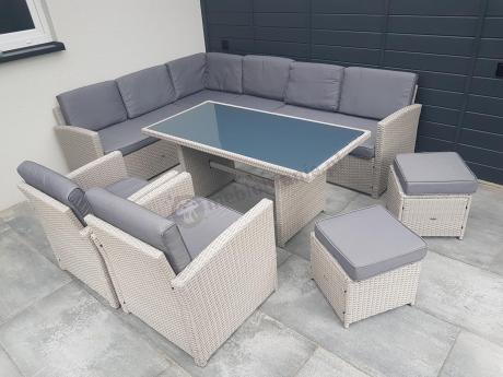 Narożnik na taras z wysokim stołem i fotelami Cofete Light Grey Plus