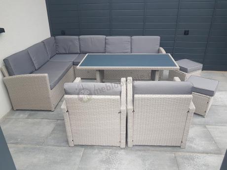 Narożnik na taras z wysokim stołem i fotelami Cofete Light Grey Plus