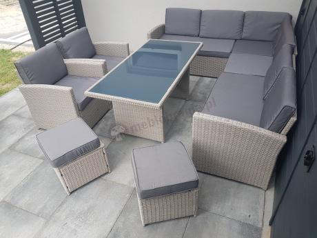 Narożnik na taras z wysokim stołem i fotelami Cofete Light Grey Plus