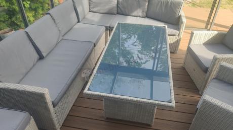 Narożnik na taras z wysokim stołem i fotelami Cofete Light Grey Plus