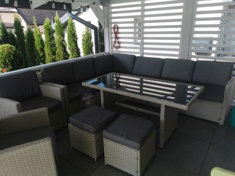 Narożnik na taras z wysokim stołem i fotelami Cofete Light Grey Plus