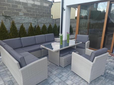 Narożnik na taras z wysokim stołem i fotelami Cofete Light Grey Plus