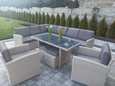 Narożnik na taras z wysokim stołem i fotelami Cofete Light Grey Plus