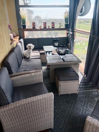 Narożnik na taras z wysokim stołem i fotelami Cofete Light Grey Plus
