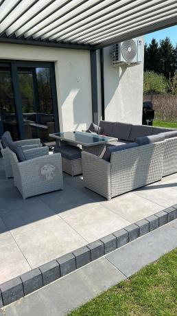 Narożnik na taras z wysokim stołem i fotelami Cofete Light Grey Plus