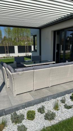Narożnik na taras z wysokim stołem i fotelami Cofete Light Grey Plus