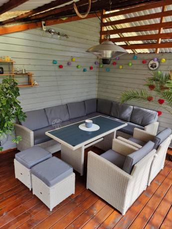 Narożnik na taras z wysokim stołem i fotelami Cofete Light Grey Plus