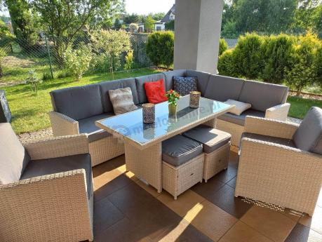 Narożnik na taras z wysokim stołem i fotelami Cofete Light Grey Plus