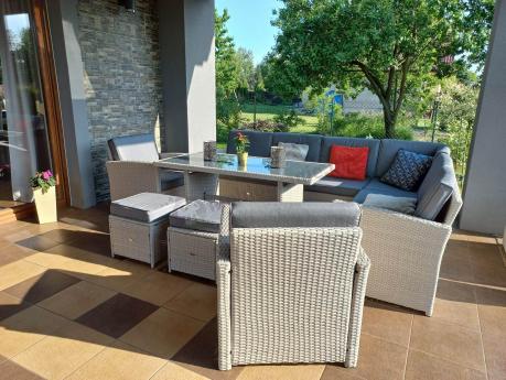 Narożnik na taras z wysokim stołem i fotelami Cofete Light Grey Plus