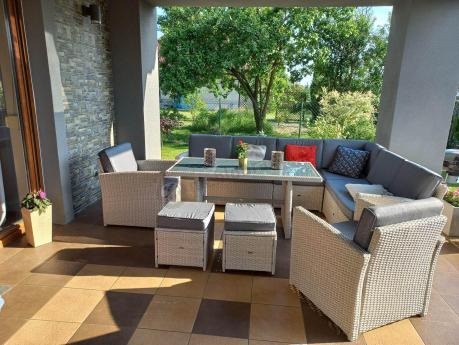 Narożnik na taras z wysokim stołem i fotelami Cofete Light Grey Plus