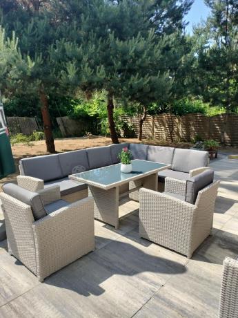 Narożnik na taras z wysokim stołem i fotelami Cofete Light Grey Plus
