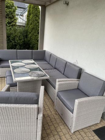 Narożnik na taras z wysokim stołem i fotelami Cofete Light Grey Plus