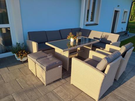 Narożnik na taras z wysokim stołem i fotelami Cofete Light Grey Plus