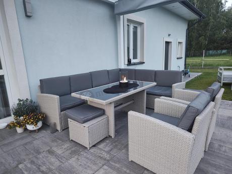 Narożnik na taras z wysokim stołem i fotelami Cofete Light Grey Plus