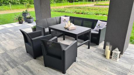 Narożnik ogrodowy 172 x 222cm stół podnoszony i dwa fotele - grafitowy