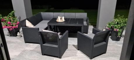 Narożnik ogrodowy 172 x 222cm stół podnoszony i dwa fotele - grafitowy