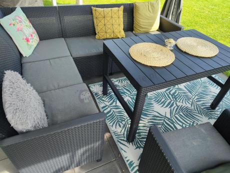 Narożnik ogrodowy 172 x 222cm stół podnoszony i dwa fotele - grafitowy