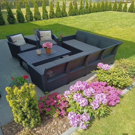 Narożnik ogrodowy 172 x 222cm stół podnoszony i dwa fotele - grafitowy