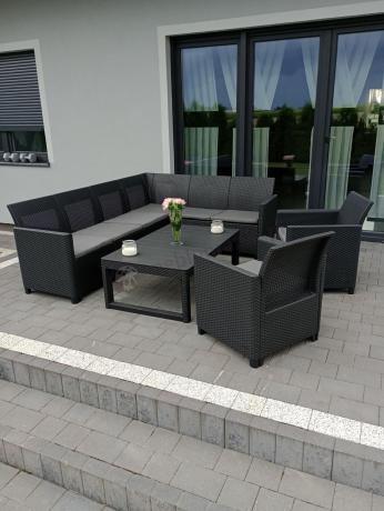 Narożnik ogrodowy 172 x 222cm stół podnoszony i dwa fotele - grafitowy