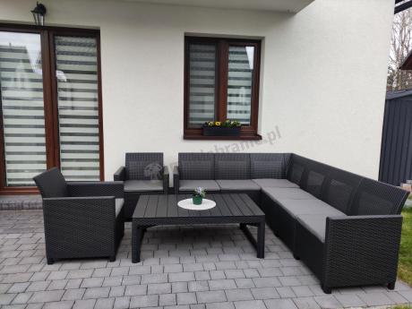 Narożnik ogrodowy 172 x 222cm stół podnoszony i dwoma fotelami - grafitowy