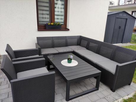 Narożnik ogrodowy 172 x 222cm stół podnoszony i dwoma fotelami - grafitowy