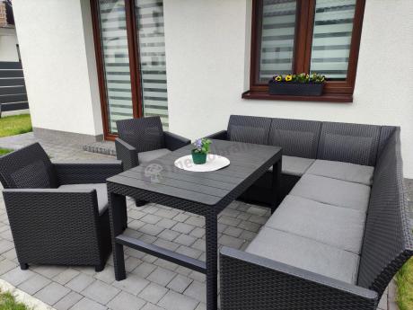 Narożnik ogrodowy 172 x 222cm stół podnoszony i dwoma fotelami - grafitowy