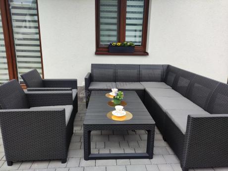 Narożnik ogrodowy 172 x 222cm stół podnoszony i dwoma fotelami - grafitowy