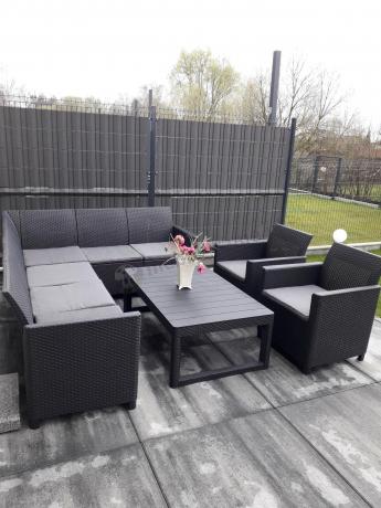 Narożnik ogrodowy 172 x 222cm stół podnoszony i dwoma fotelami - grafitowy