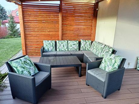 Narożnik ogrodowy 172 x 222cm stół podnoszony i dwoma fotelami - grafitowy