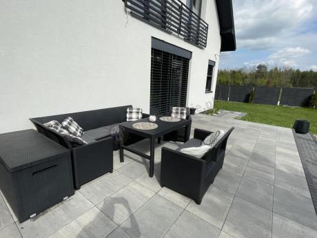 Narożnik ogrodowy 172 x 222cm stół podnoszony i dwoma fotelami - grafitowy