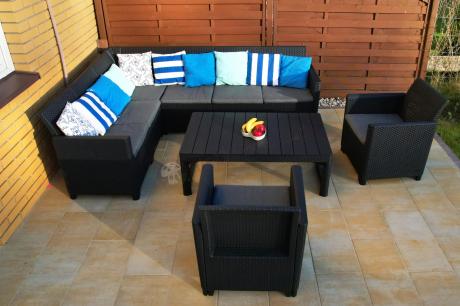 Narożnik ogrodowy 172 x 222cm stół podnoszony i dwoma fotelami - grafitowy