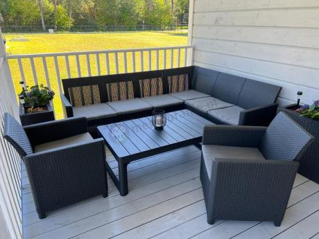 Narożnik ogrodowy 172 x 222cm stół podnoszony i dwoma fotelami - grafitowy