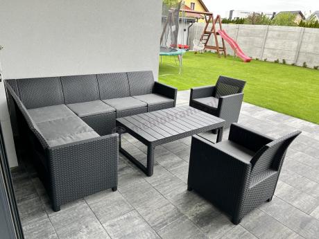 Narożnik ogrodowy 172 x 222cm stół podnoszony i dwoma fotelami - grafitowy