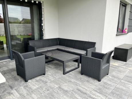 Narożnik ogrodowy 172 x 222cm stół podnoszony i dwoma fotelami - grafitowy