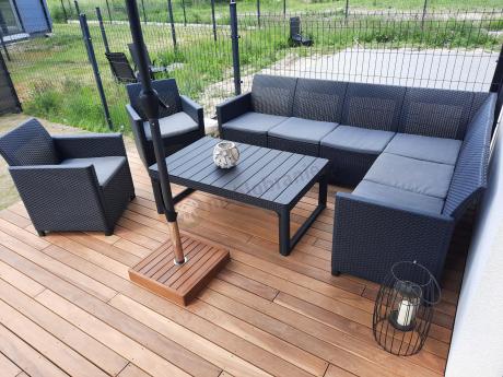 Narożnik ogrodowy 172 x 222cm stół podnoszony i dwoma fotelami - grafitowy