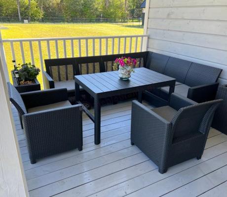 Narożnik ogrodowy 172 x 222cm stół podnoszony i dwoma fotelami - grafitowy