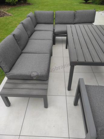Narożnik ogrodowy 283x222 cm ze stołem 160, fotelami i pufami - Calamba Corner XL - Antracite