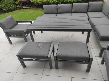 Narożnik ogrodowy 283x222 cm ze stołem 160, fotelami i pufami - Calamba Corner XL - Antracite