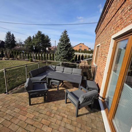 Narożnik ogrodowy 283x222 cm ze stołem 160, fotelami i pufami - Calamba Corner XL - Antracite