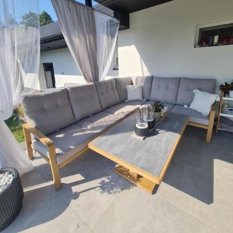 Narożnik ogrodowy 6 osobowy z regulowanym stołem i 2 fotelami Tavaro Corner Plus Wood