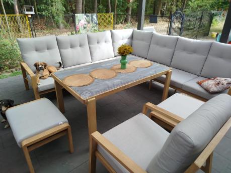 Narożnik ogrodowy 7 osobowy z fotelem imitacja drewna Tavaro Corner XL Wood