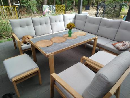 Narożnik ogrodowy 7 osobowy z fotelem imitacja drewna Tavaro Corner XL Wood