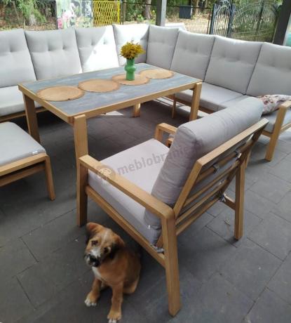 Narożnik ogrodowy 7 osobowy z fotelem imitacja drewna Tavaro Corner XL Wood