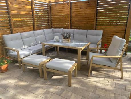 Narożnik ogrodowy 7 osobowy z fotelem imitacja drewna Tavaro Corner XL Wood